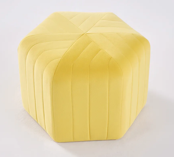 Yellow Velvet Hexagonal Ottoman