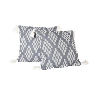 Grey and White Tassel Pillow