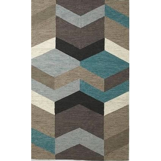 Teal & Grey Geometric Kilim Rug