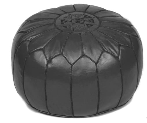 Black Leather Pouf