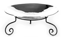 Polished Aluminum Round Platter with Wrought Iron Base