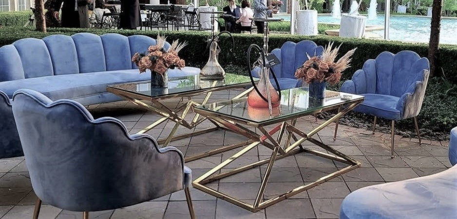 Swan Sea Blue Sofa – Gold Legs