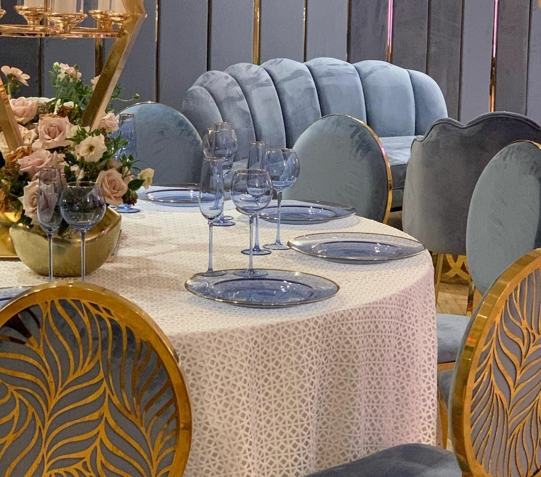 Swan Sea Blue Sofa – Gold Legs