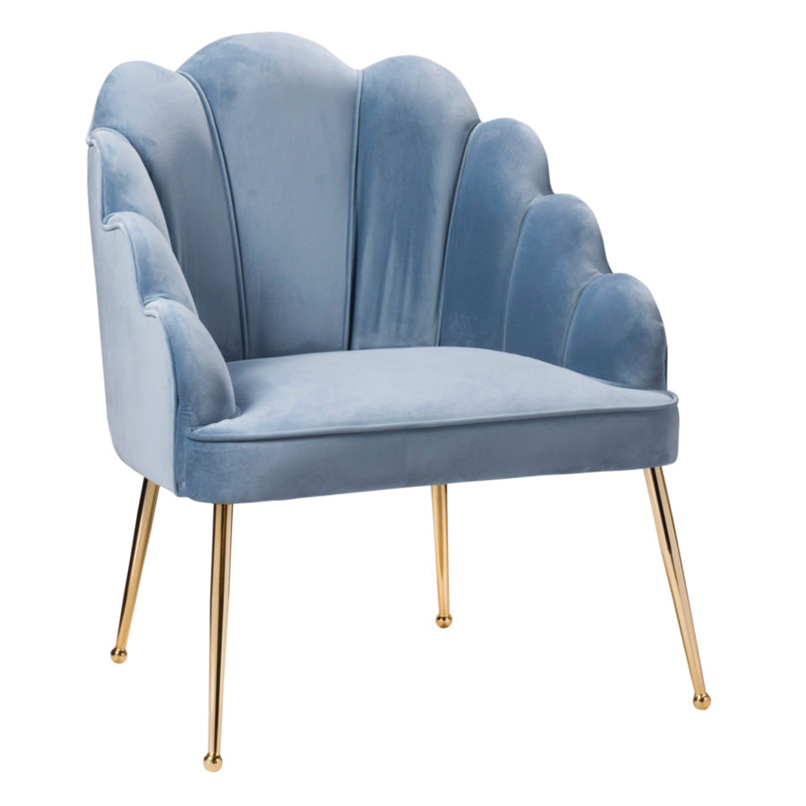 Armani Velvet Lounge Chair Sea Blue - Gold