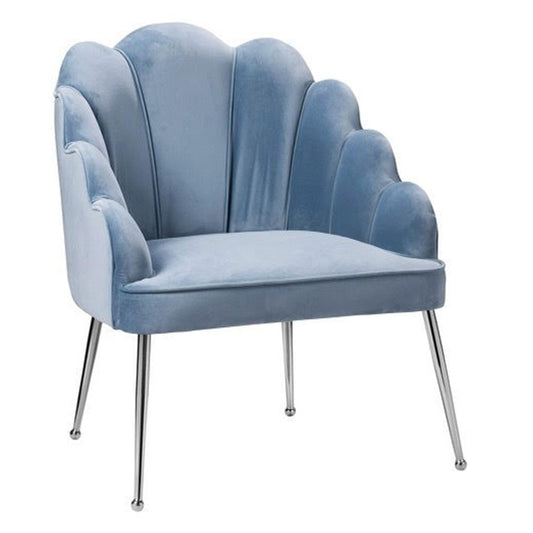 Armani Velvet Lounge Chair Sea Blue - Silver