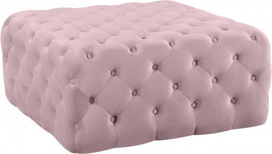 Tufted Velvet Ottoman Blush