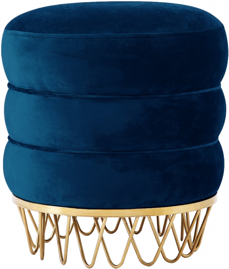 Opulence Round Ottoman Gold/Navy Blue