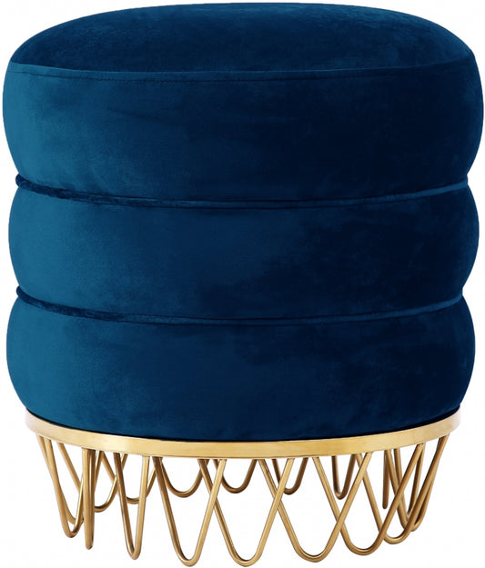 Opulence Round Ottoman Gold/Navy Blue