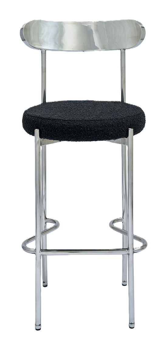 Ezra Silver Barstool - Black Boucle