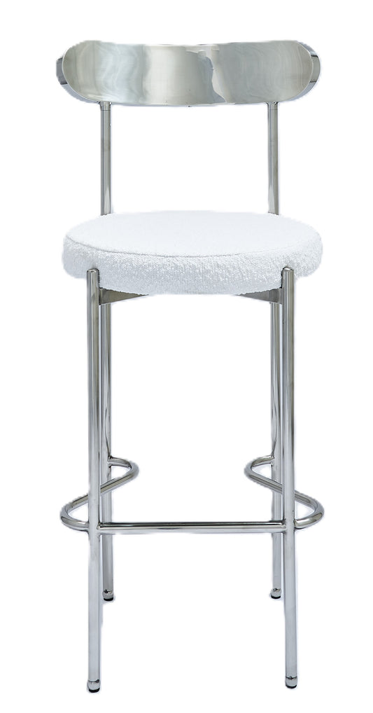 Ezra Silver Barstool - White Boucle