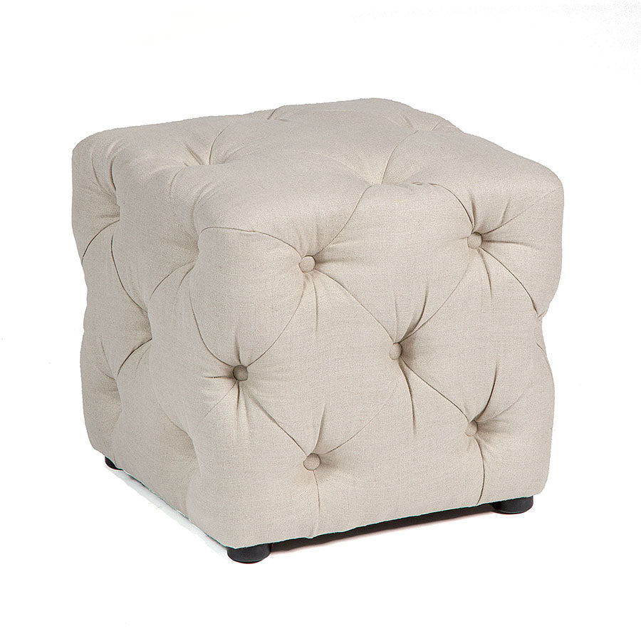 Amore Tufted Ottoman Beige Linen