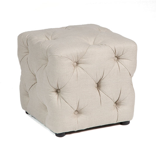 Amore Tufted Ottoman Beige Linen