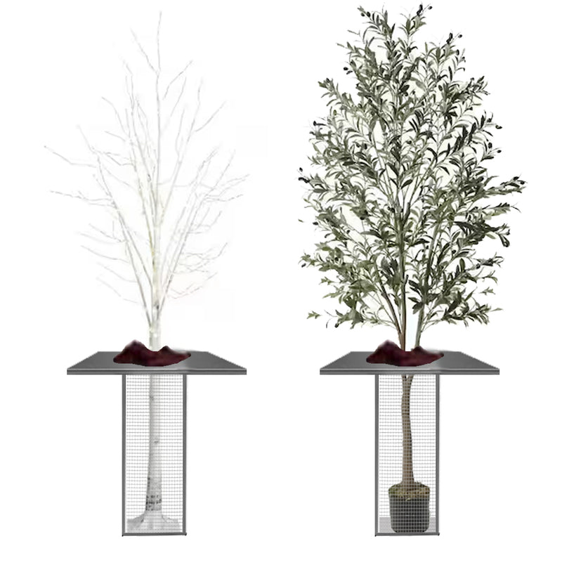 Iron Mesh High Boy with Birch Tree & Olive Tree