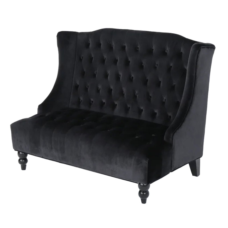 Tufted Black Velvet Winged Chair