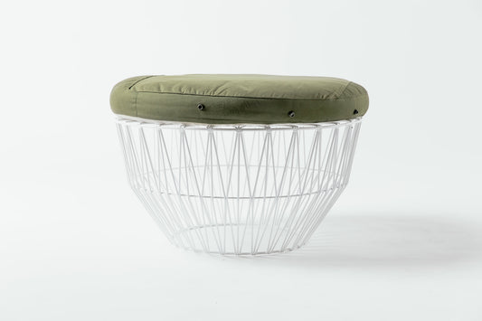 White Bend Wire Ottoman (with Vintage Army cushion)