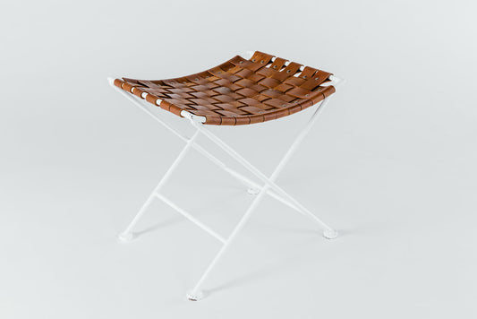 White Woven Leather Stool