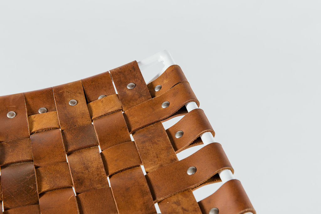 White Woven Leather Stool