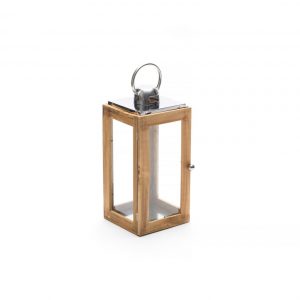 20" Wood Lantern with Silver Handle