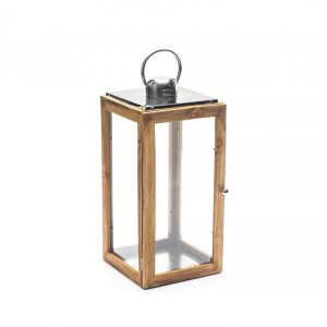 24" Wood Lantern with Silver Handle