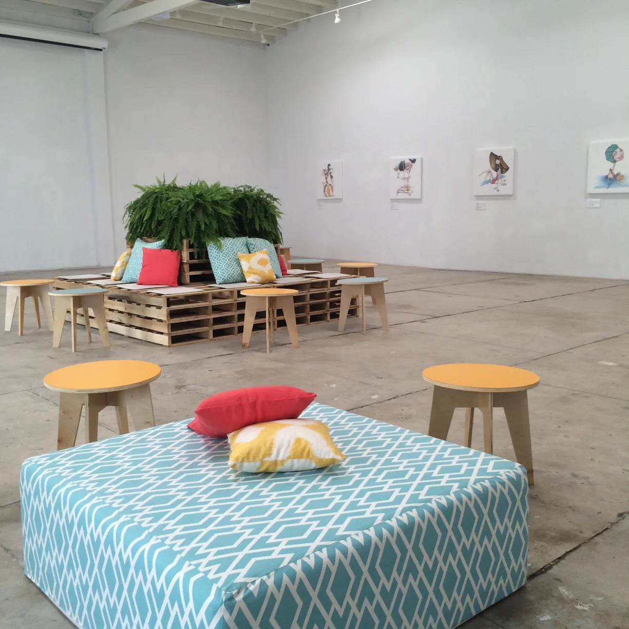 Big Square Ottoman - Aqua Diamond