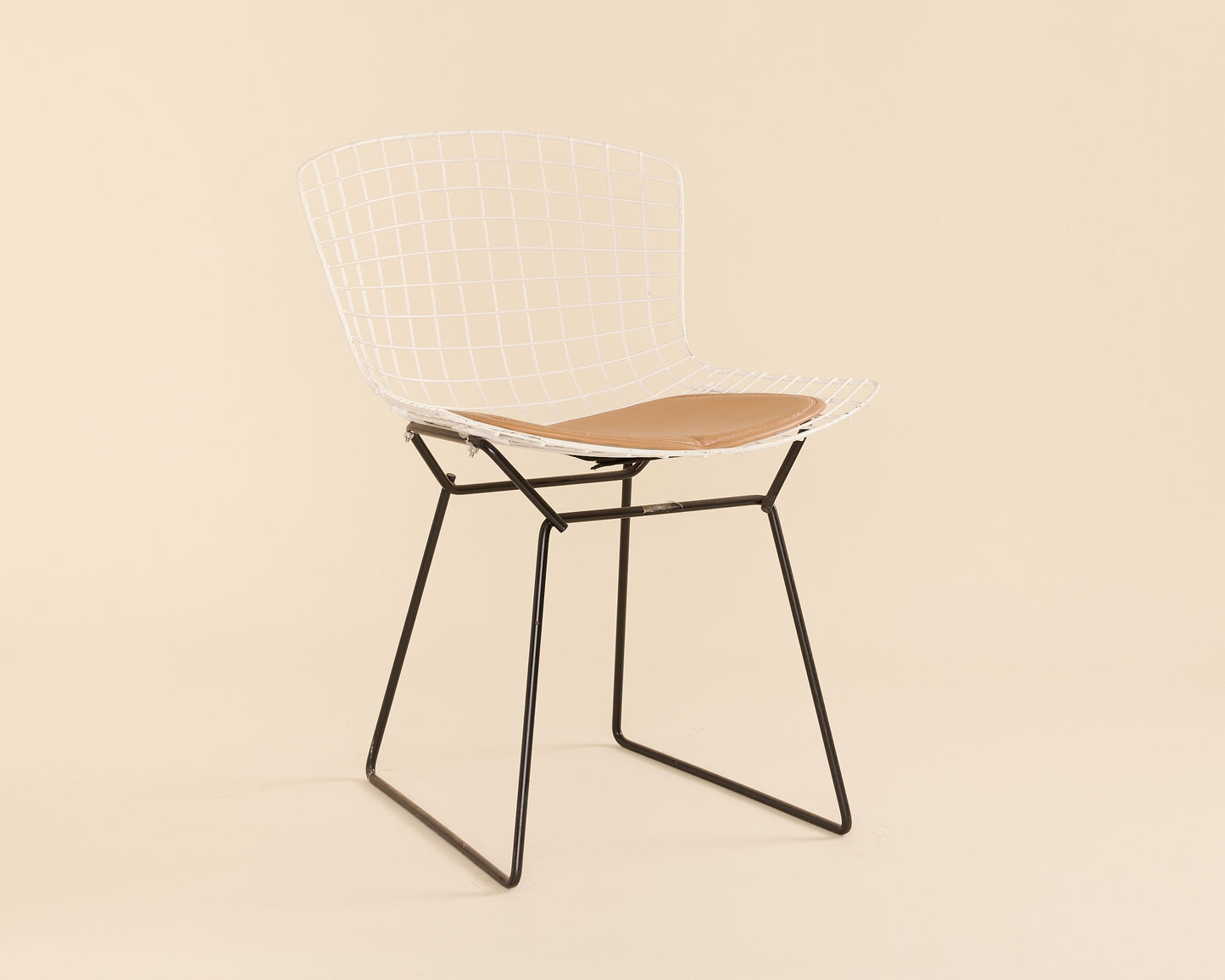 Knoll Bertoia White Chair w/ Tan Cushion
