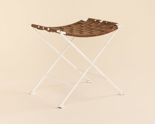 White Woven Leather Stool