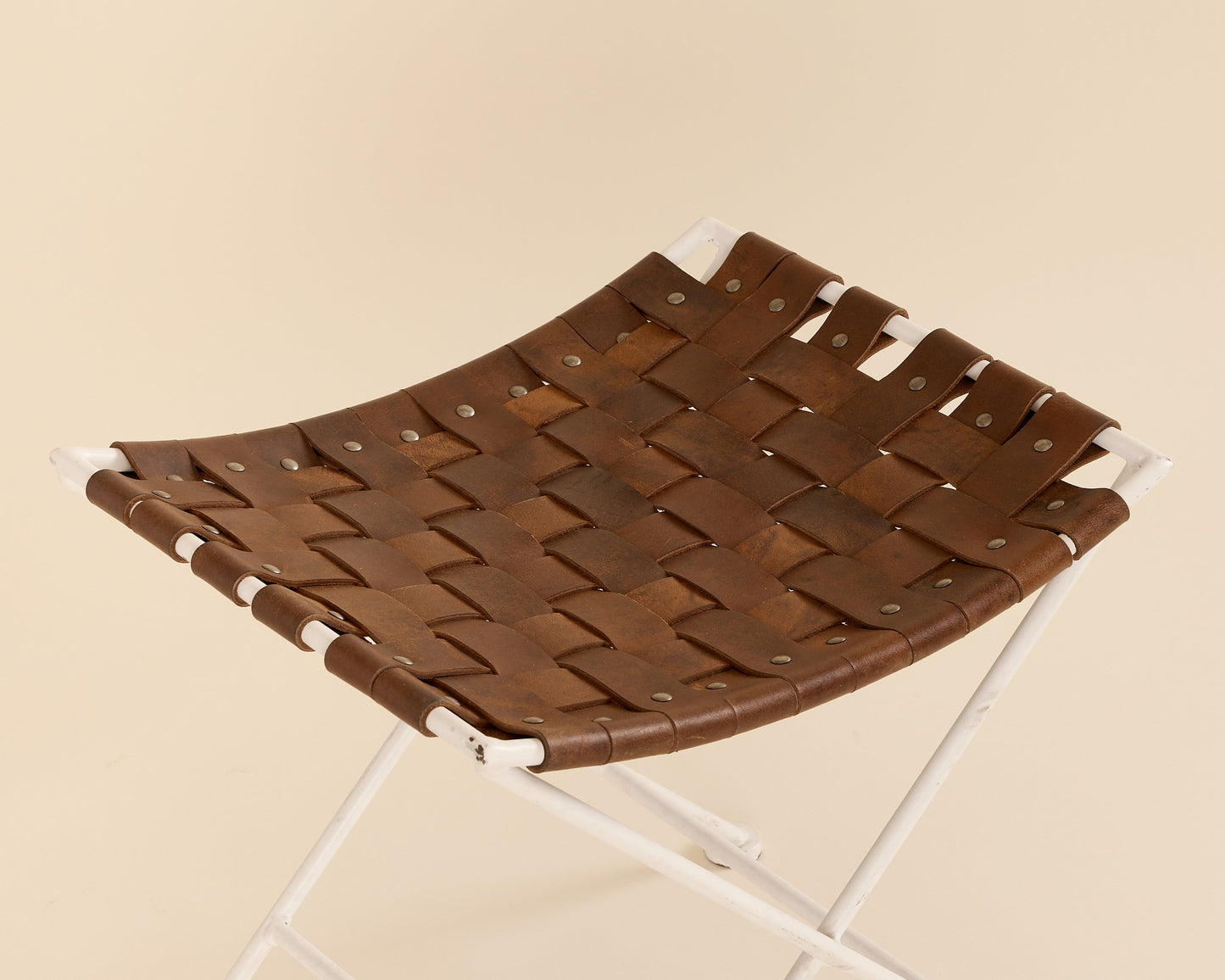 White Woven Leather Stool